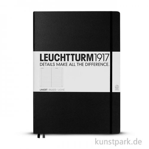 Leuchtturm Notizbuch Hardcover - Schwarz - Liniert Master A4 Slim - 121 Seiten