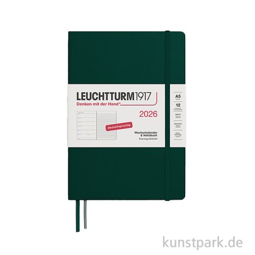 Leuchtturm Wochenkalender & Notizbuch 2026, DIN A5, Forest Green