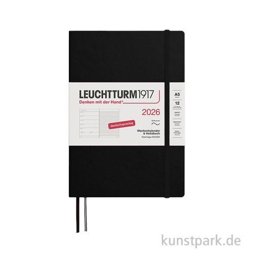 Leuchtturm Wochenkalender & Notizbuch 2026, DIN A5, Schwarz, Softcover