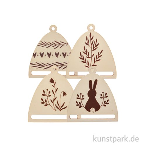 Makramee-Anhänger, Holz, 4 Ostermotive, 7 x 6,5 x 0,4 cm