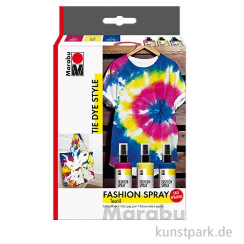 Marabu Fashion Spray Set - Tie Dye Style, 3 x 100 ml + Zubehör