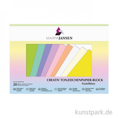 Marpa Jansen Tonzeichenpapier, 10 Pastelltöne 24x34 cm 20 Blatt