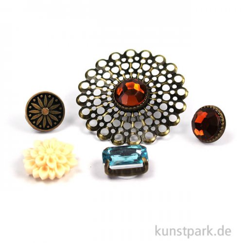 Metallcharms Vintage - Brillanten, 5 Stück sortiert