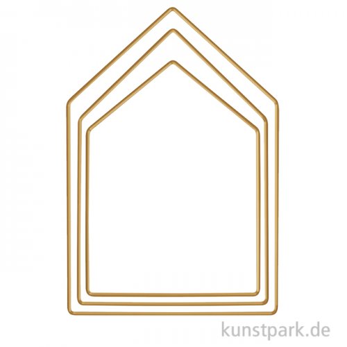 Metallringe Häuser, Gold, je 1 x 19 cm + 23 cm + 27,5 cm, 3 Stück