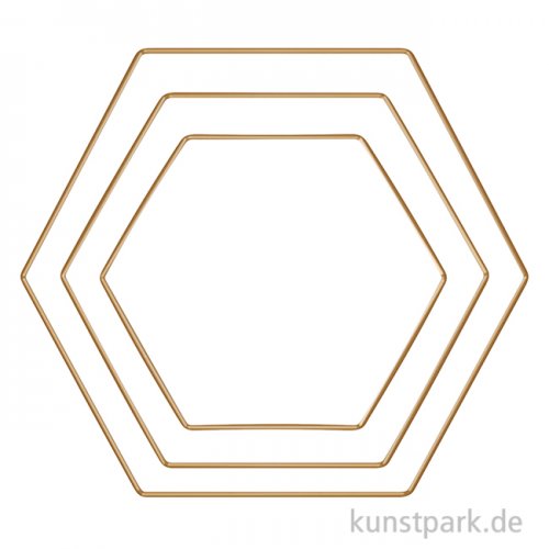Metallringe Hexagon, Gold, je 1 x 20 cm + 25 cm + 30 cm, 3 Stück