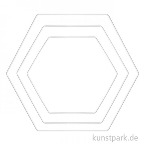 Metallringe Hexagon, Weiß, je 1 x 20 cm + 25 cm + 30 cm, 3 Stück