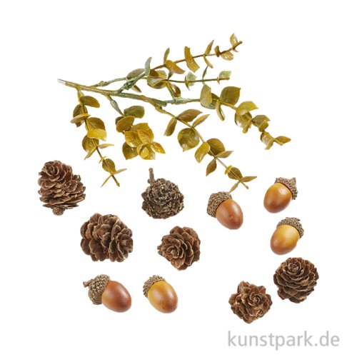 Mini Herbst Deko Set, Eicheln + Zapfen, 2,5-10 cm, 13-teilig