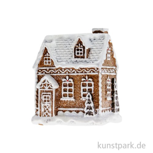 Mini-Lebkuchenhaus, Keramik, Braun-Weiß, 8,1 x 6 x 10,3 cm