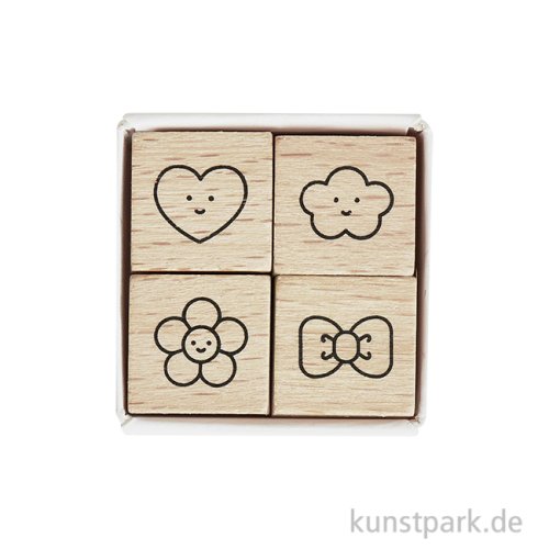 Mini Stempelset - Chingu, 4 Holzstempel, 3 x 3 x 3 cm