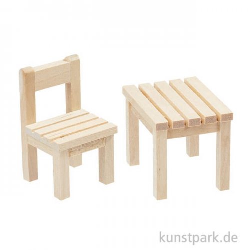 Mini Stuhl mit Tisch, Holz, 3 x 3 x 5,5 cm