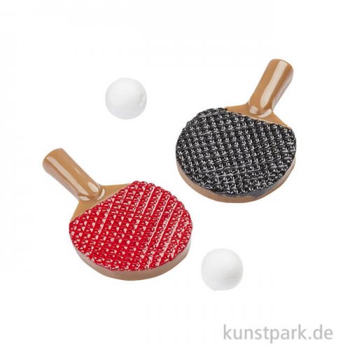 Mini Tischtennisschläger mit 2 Bällen, Rot / Schwarz, 2 x 0,2 x 3,2 cm