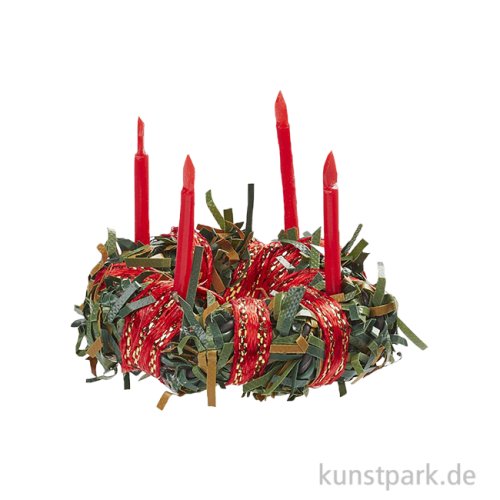 Miniatur Adventskranz, Grün Rot, 4 cm