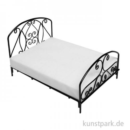Miniatur Bett, Schwarz, Metall, 17,5 x 11 x 12 cm