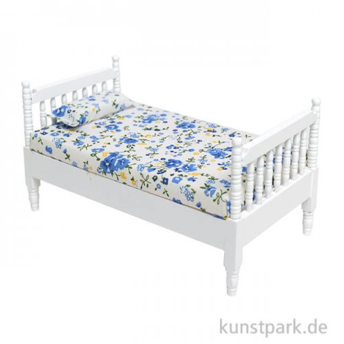Miniatur Bett, Weiß, 16,5 x 9 x 10 cm