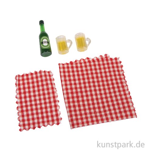 Miniatur Deko Set, Picknick, Decken + Bier, 5-teilig