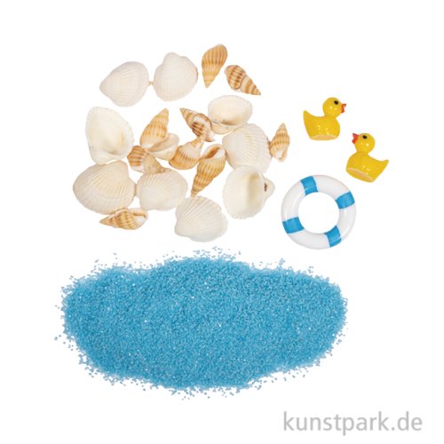 Miniatur Deko Set, Strand, Muscheln + Sand