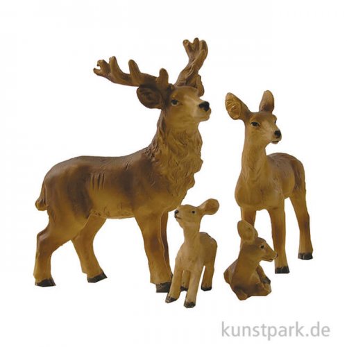 Miniatur Hirschfamilie, 6,5 cm, 4 Stück sortiert