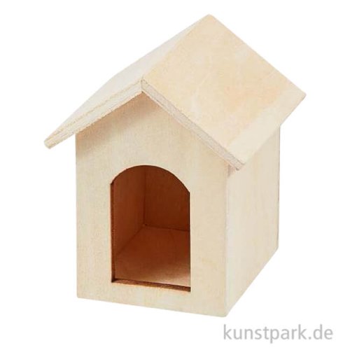 Miniatur Hundehütte, Holz, Natur, 3,8 x 5,5 x 4,2 cm