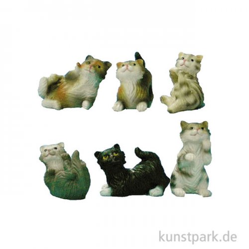 Miniatur Katzen, 3,5 cm, 6 Stück sortiert