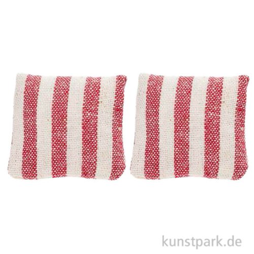 Miniatur Kissen, Rot gestreift, 2,8 x 2,8 cm, 2 Stück