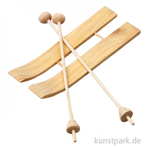 Miniatur Ski mit Stöcken, Holz, 11 x 3,8 cm, 3 Paar