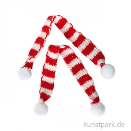 Miniatur Strick-Schals, Rot-Weiß, 15 cm, 2 Stück