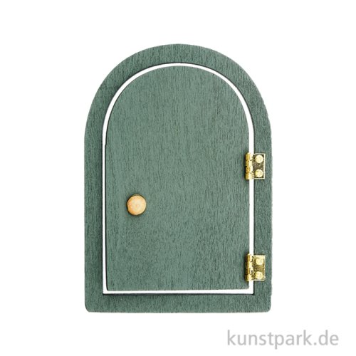 Miniatur Wichteltür, Holz, Grün, Rund, 6 x 8,5 x 0,5 cm