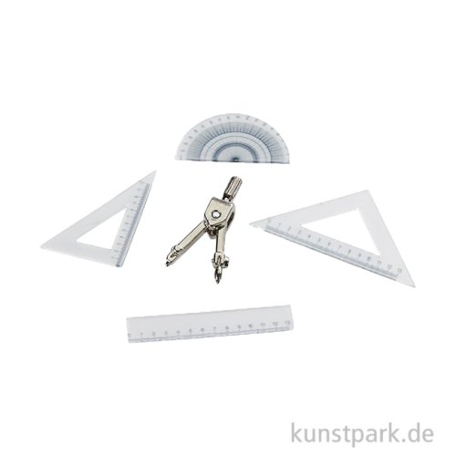 Miniatur Zirkel + Lineal-Set, 5-teilig, 2,1 x 0,43 cm