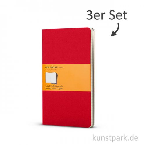 MOLESKINE Cahier Journal 3er-Set - Preisselbeerrot - Liniert 9x14cm - 64 Seiten