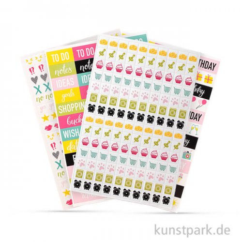 My Planner - Sticker Worte und Icons - Happy, 4 Blatt sortiert