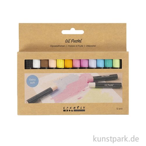 Ölpastellkreiden, Länge 7 cm, Dicke 11 mm, Pastellfarben, 12 Stück