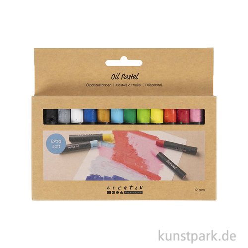 Ölpastellkreiden, Länge 7 cm, Dicke 11 mm, Standard-Farben, 12 Stück