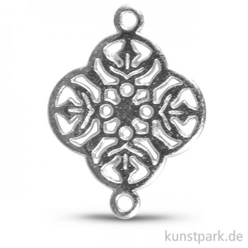 Metall-Zierelement mit Ösen - Ornament Blume, 15 mm, 1 Stück Silber
