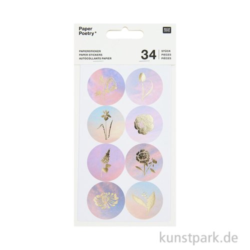 Papiersticker - Blumen, The Sky is the Limit, 4 Bögen, 34 Aufkleber