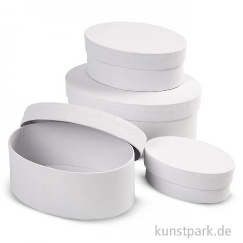 Pappschachtel-Set - oval, weißer Karton, handgearbeitet, 4 Stück