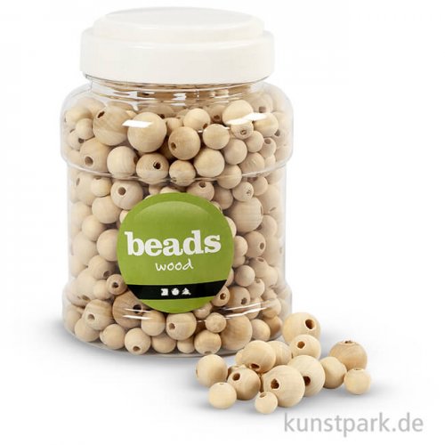 Perlen aus Holz, 8-15 mm, Lochgröße 2-3 mm, 400 ml
