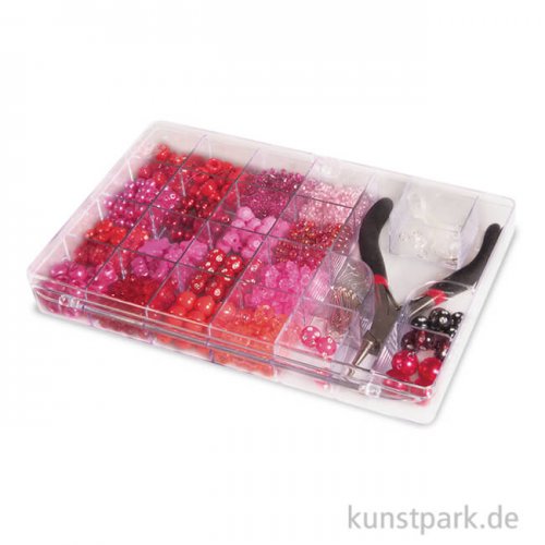 Perlen-Box mit Zange, 180 g - Pink-Rot