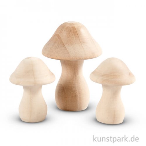 Pilze aus Holz, 4,5 - 6,5 cm, 3 Stück sortiert