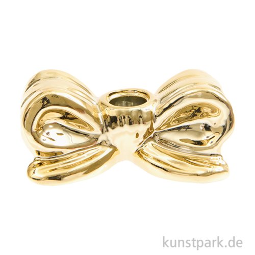 Porzellan Kerzenhalter, Schleife, Gold, 5 x 12,3 x 6,3 cm
