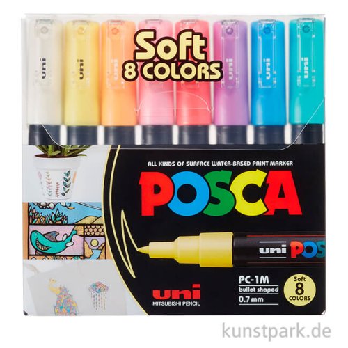 POSCA Marker Set PC-1MC, extrafein 0,7-1,3 mm, 8 Pastellfarben