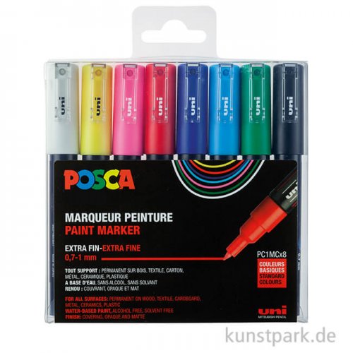 Posca Marker Set PC-1MC, extrafein 0,7-1,3 mm, 8 Standardfarben