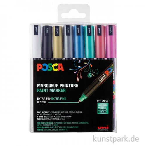 Posca Marker Set PC-1MR, extrafein 0,7 mm, 8 Metallicfarben