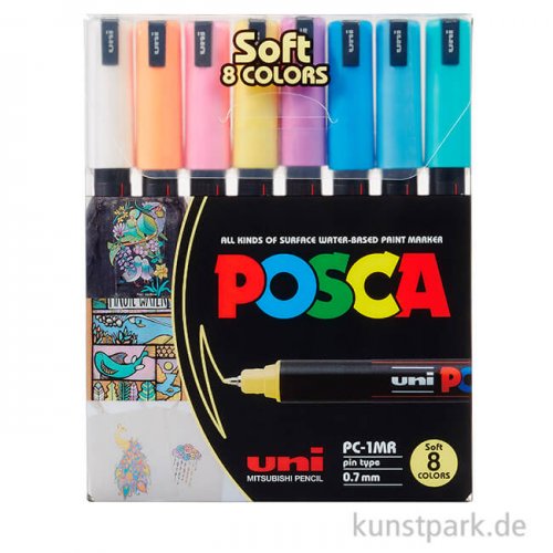 Posca Marker Set PC-1MR, extrafein 0,7 mm, 8 Pastellfarben
