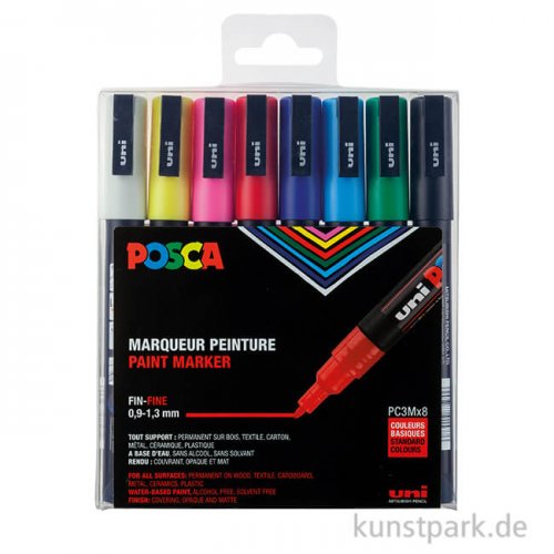 Posca Marker Set PC-3M, fein 1,5 mm, 8 Standardfarben