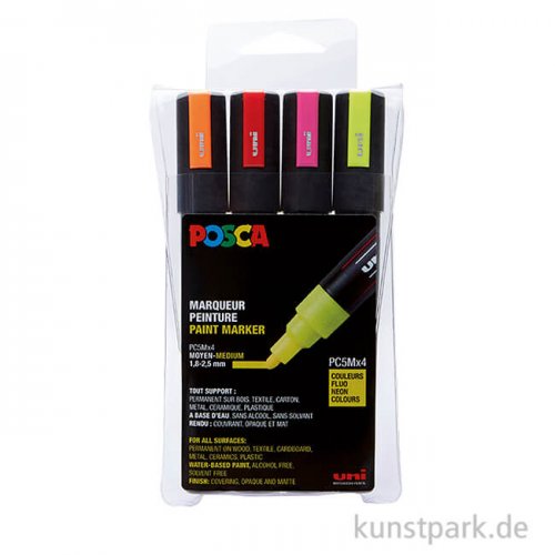 Posca Marker Set PC-5M, medium 1,8-2,5 mm, 4 Neonfarben