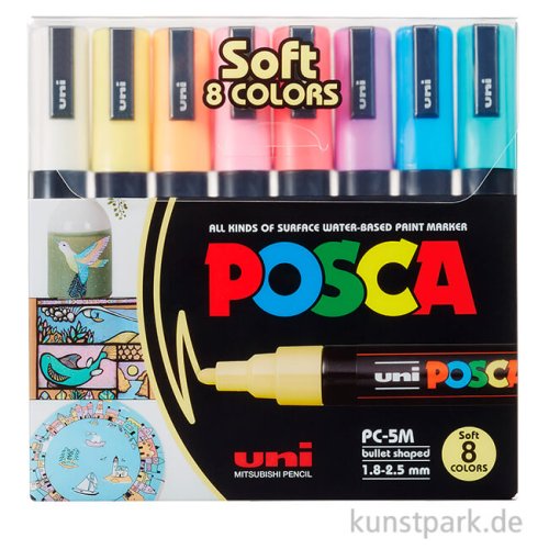 POSCA Marker Set PC-5M, medium 1,8-2,5 mm, 8 Pastellfarben