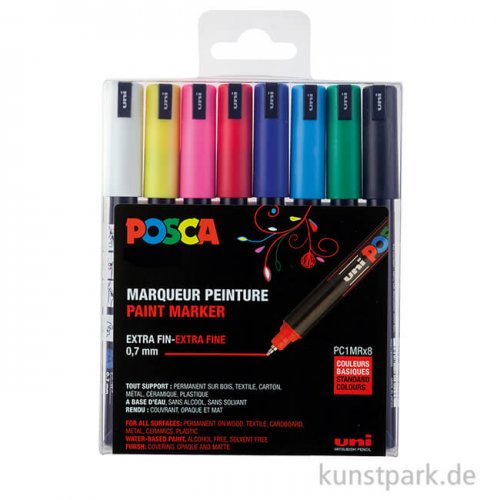Posca Marker Set PC-1MR, extrafein 0,7 mm, 8 Standardfarben