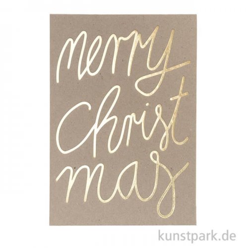 Postkarte - Merry Christmas, Graukarton mit goldener Schrift
