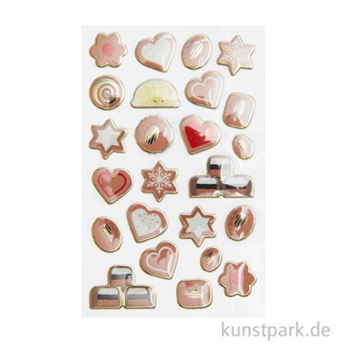Puffy Sticker - Cookies, Plätzchen, 24 Aufkleber