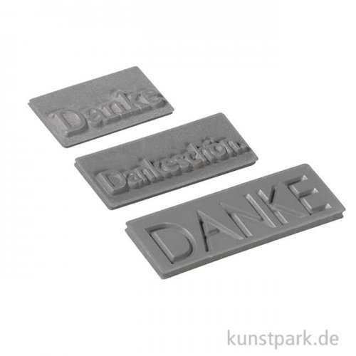 Gießform Label - Danke - 30-50x15 mm, 3 Stück sortiert
